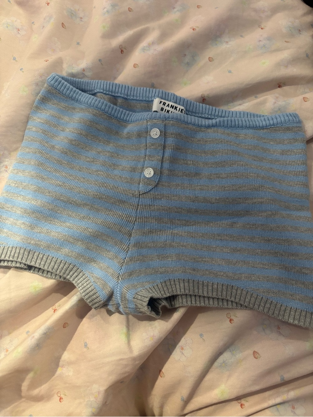 Frankie's Bikinis Blue and Gray Striped Knit Lounge Shorts